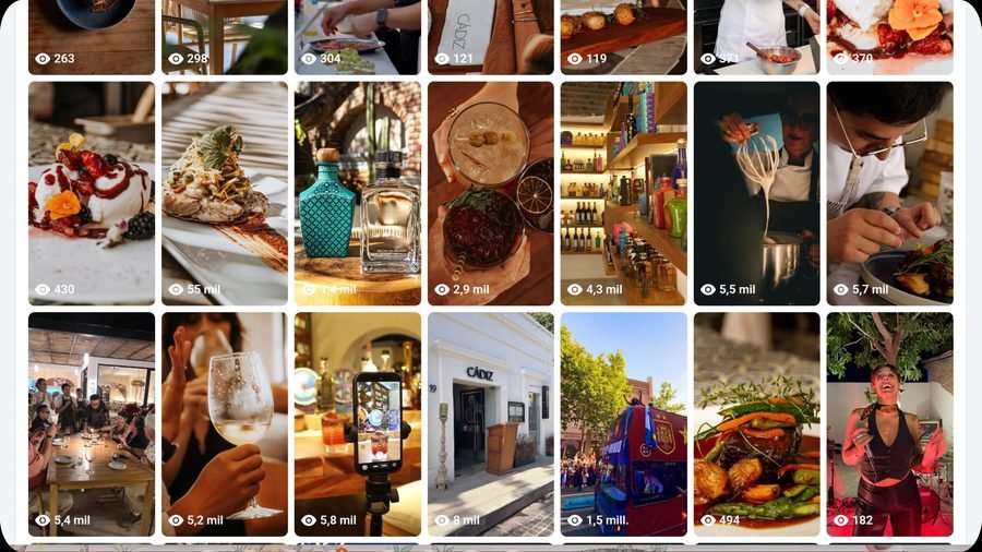 Contenido para redes sociales de un restaurante con sus visualizaciones por publicación